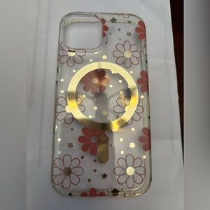 Floral Clear IPhone13 Case with Gold Accents